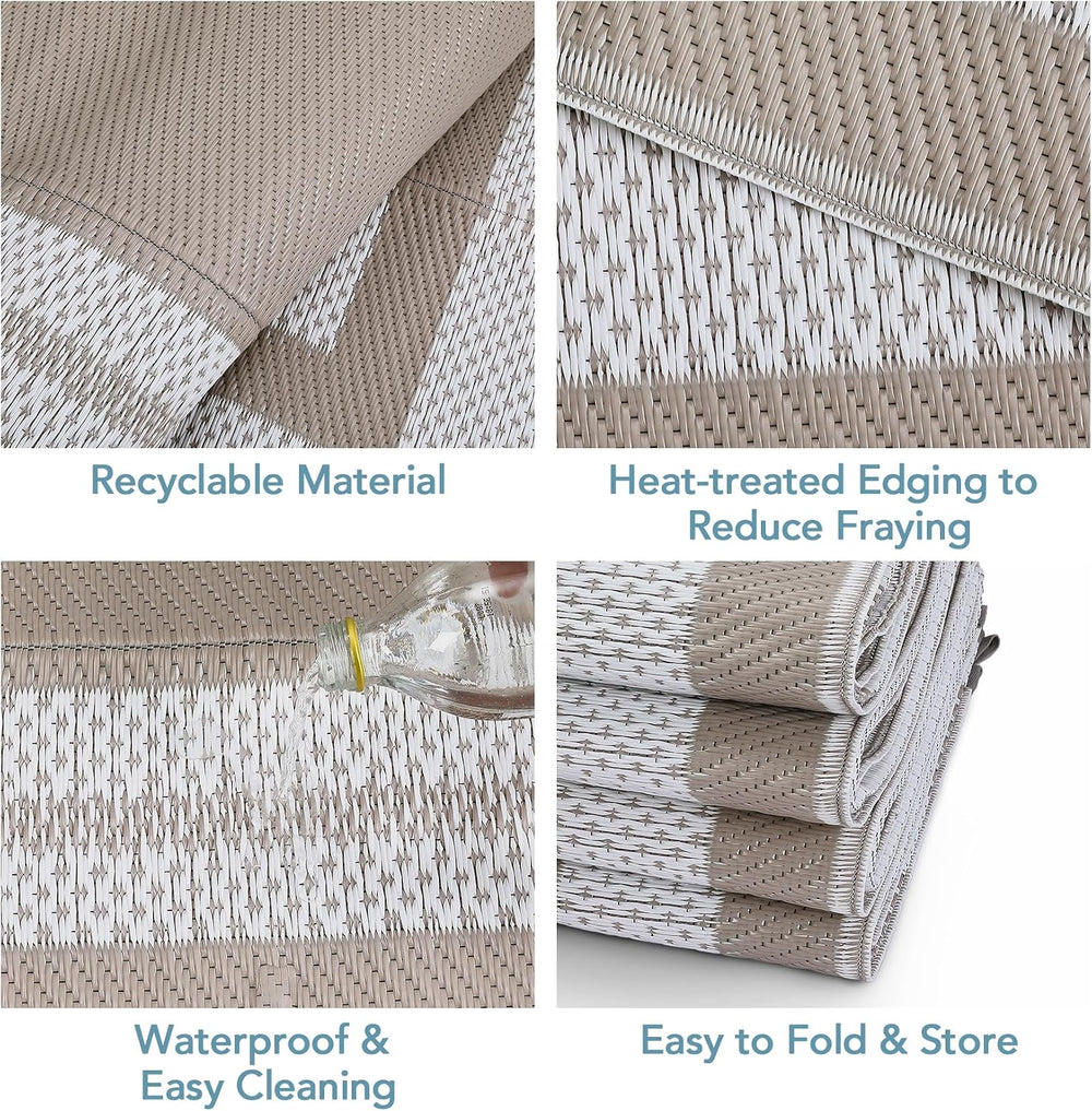 Garvee 9x12 Outdoor Patio Rug Plastic Straw Rug Waterproof Panel Grey Brown