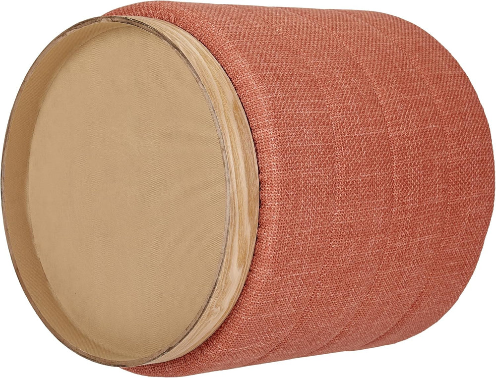 Linen Storage Ottoman Round Footrest with Hidden Storage, Coral Orange 16&quo...