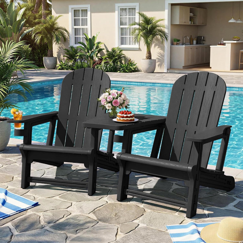 JY QAQA Outdoor Adirondack Chair Set of 2, All-Weather HDPE Patio Furniture w...