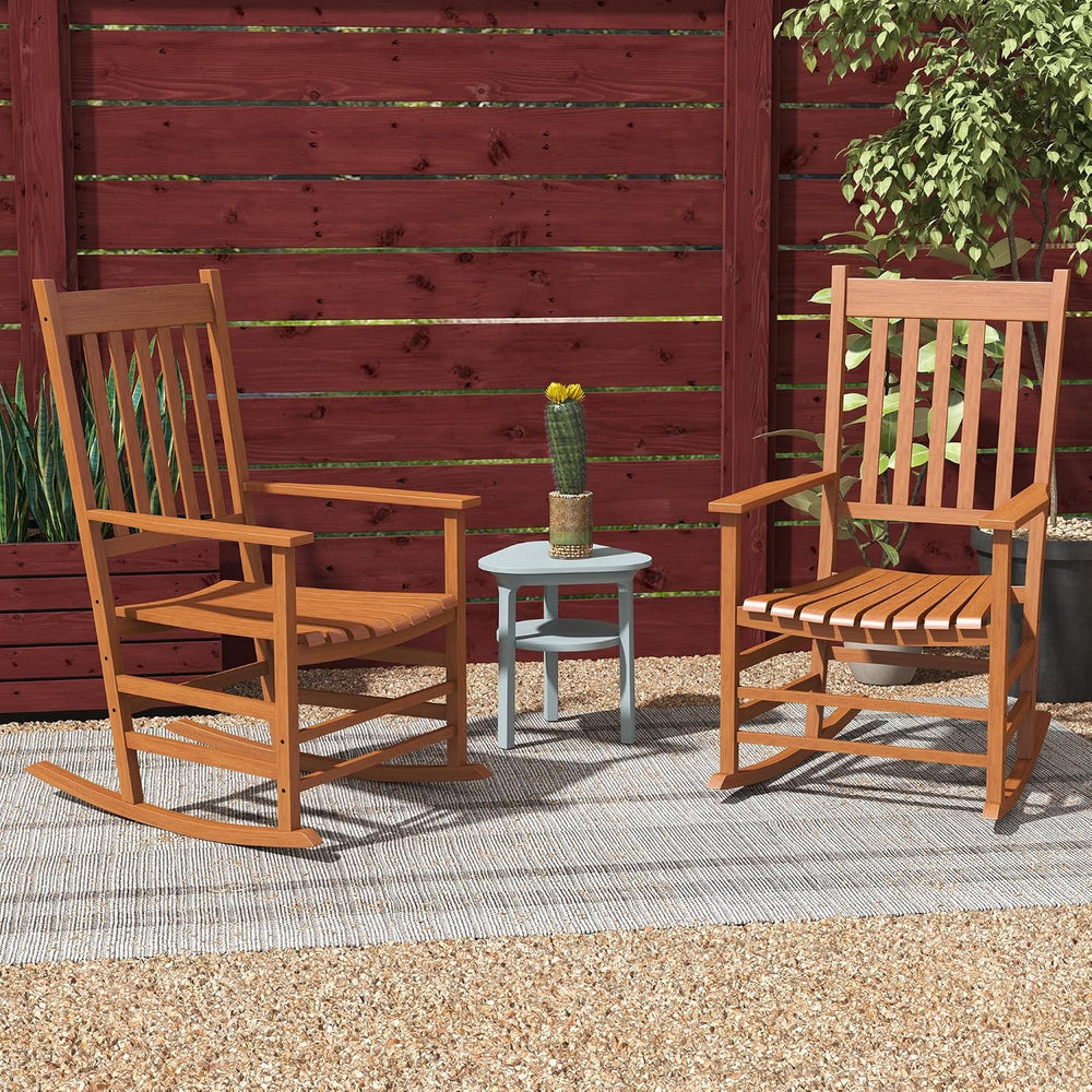 Outsunny Outdoor Rocking Chair Set of 2 High Density Wooden Rocker Teak