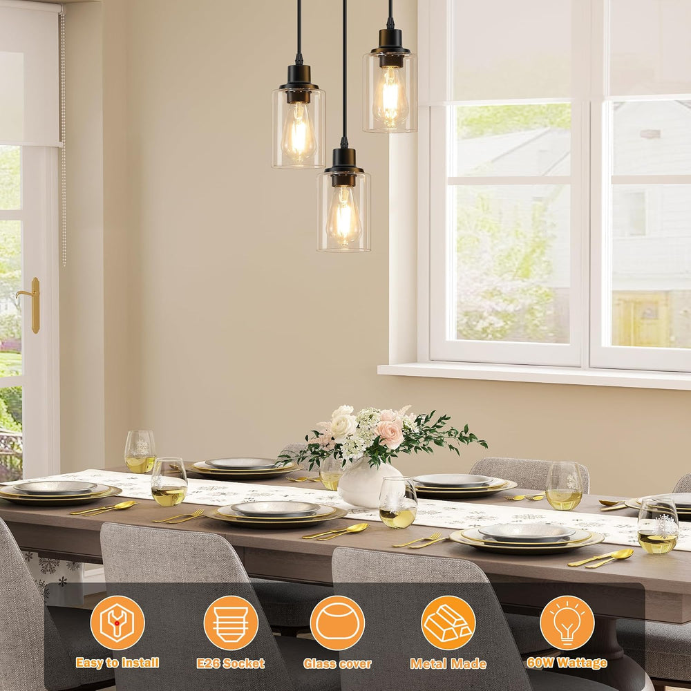 Licperron 3-Light Pendant Light Fixtures, Black Pendant Lights Kitchen Island...