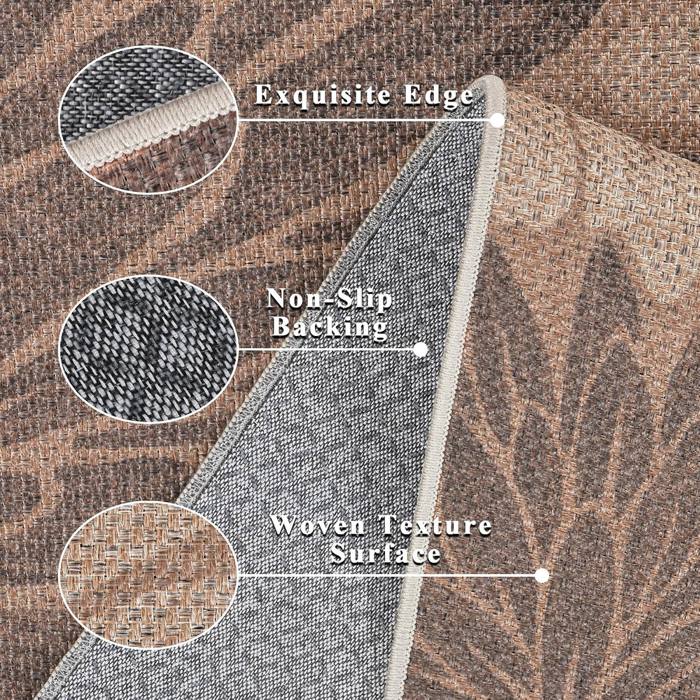 Zeeinx 5x7 Easy Jute Outdoor Rug Floral Textured Outdoor Patio Rug