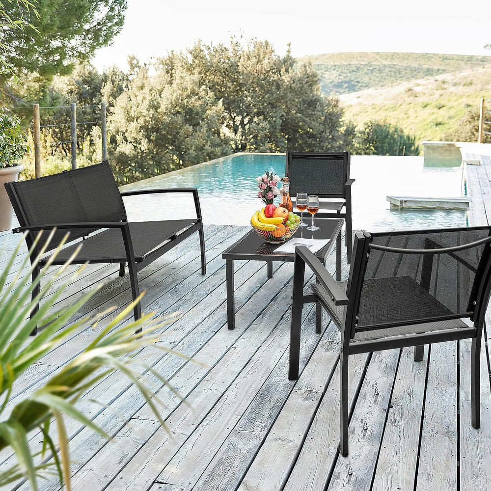 Flamaker 4 Pieces Outdoor Patio Furniture Textilene Modern Conversation Black...