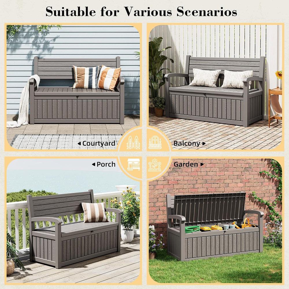 80 Gallon Outdoor Storage Bench Waterproof, Storage Outdoor Porch Bench Doubl...