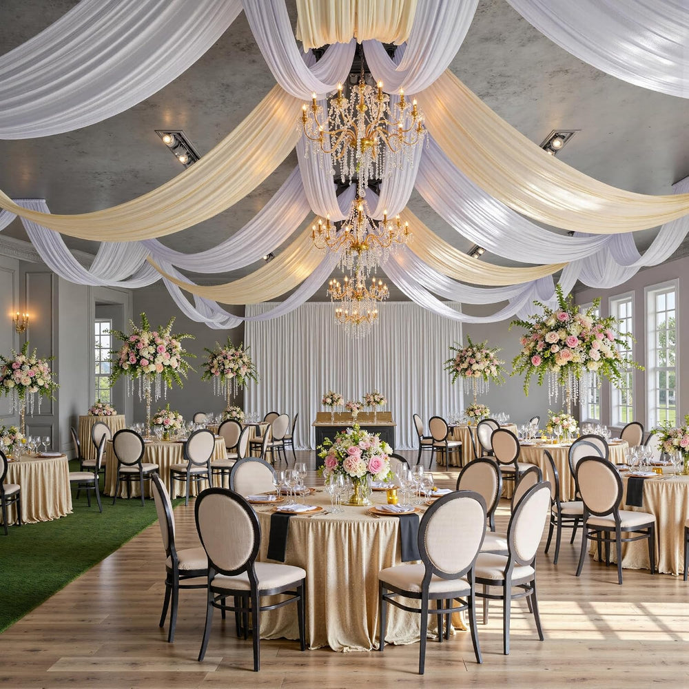 20 ft×20 ft White Ceiling Curtain Drapes for Weddings Parties, Wrinkle Free P...