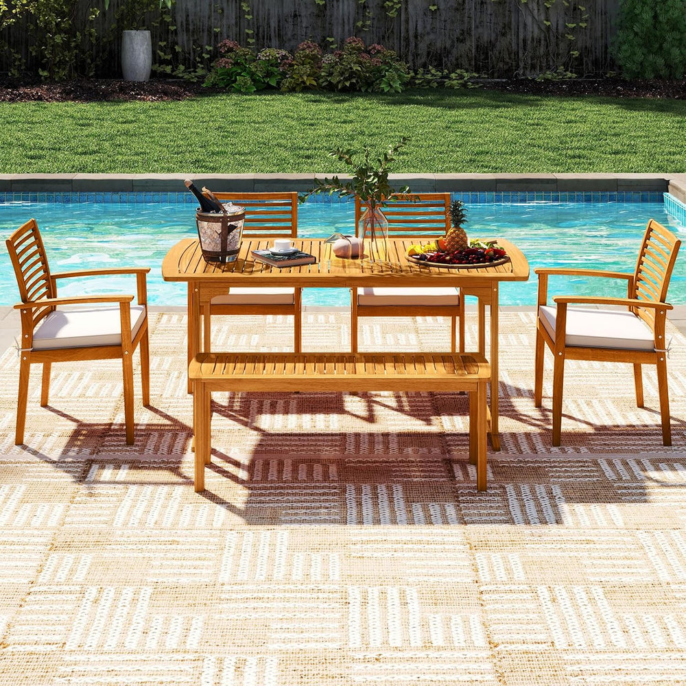 Tangkula Acacia Wood Patio Dining Chairs Set of 4 for Poolside Yard Garden