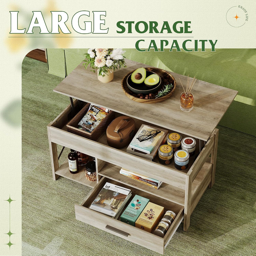 WLIVE Lift Top Coffee Table, 39" Coffee Table with Storage Drawers, Hidd...