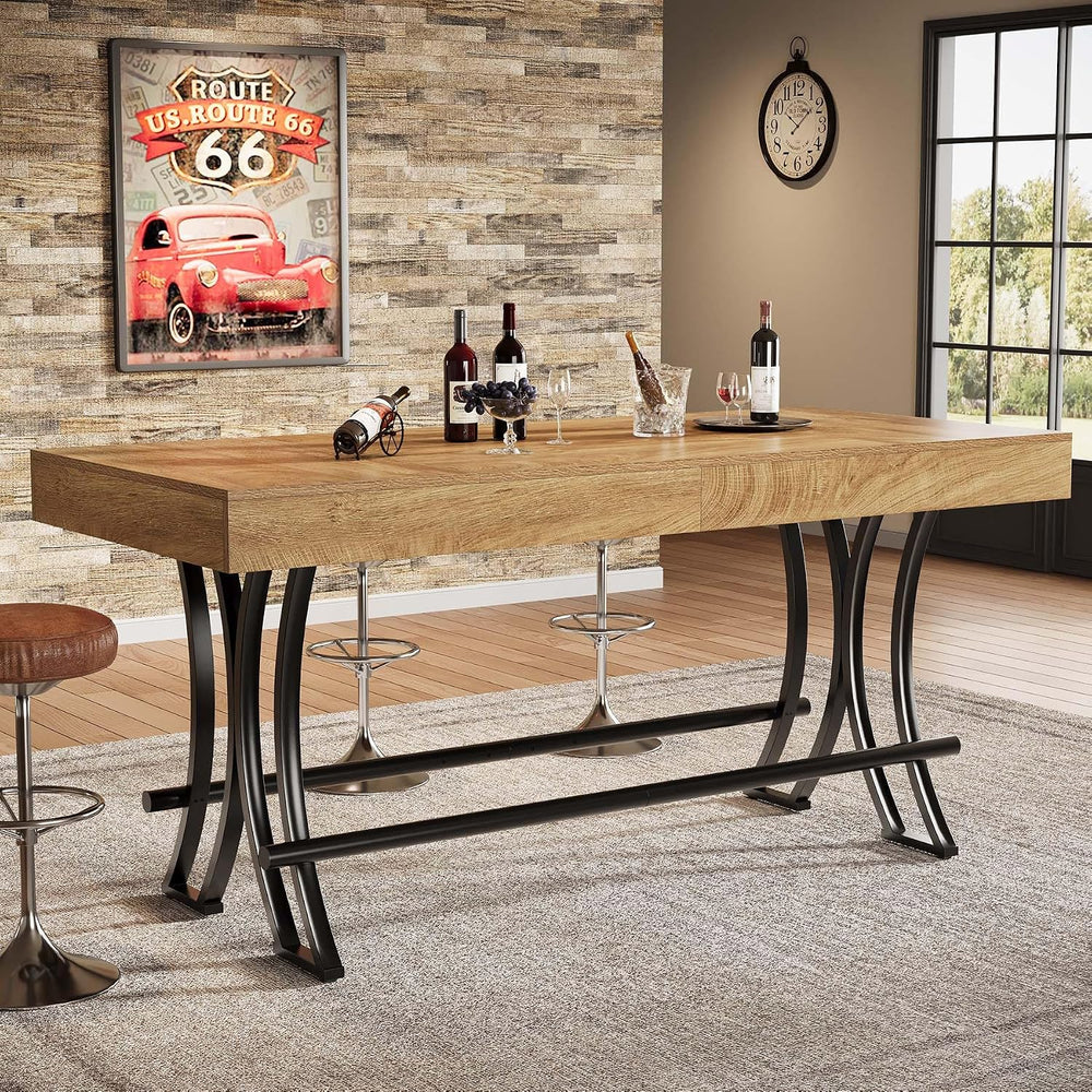 Tribesigns 63" Counter Height Bar Table with Metal Footrest, Rectangular...
