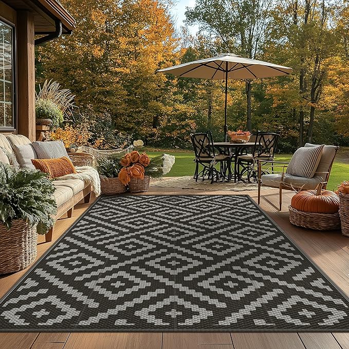 GENIMO Outdoor Rug for Patio Clearance,9'x12' Waterproof Large Mat,Re...