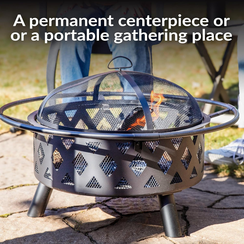 Sunnydaze Crossweave 30" Small Outdoor Fire Pit, Wood Burning, Round