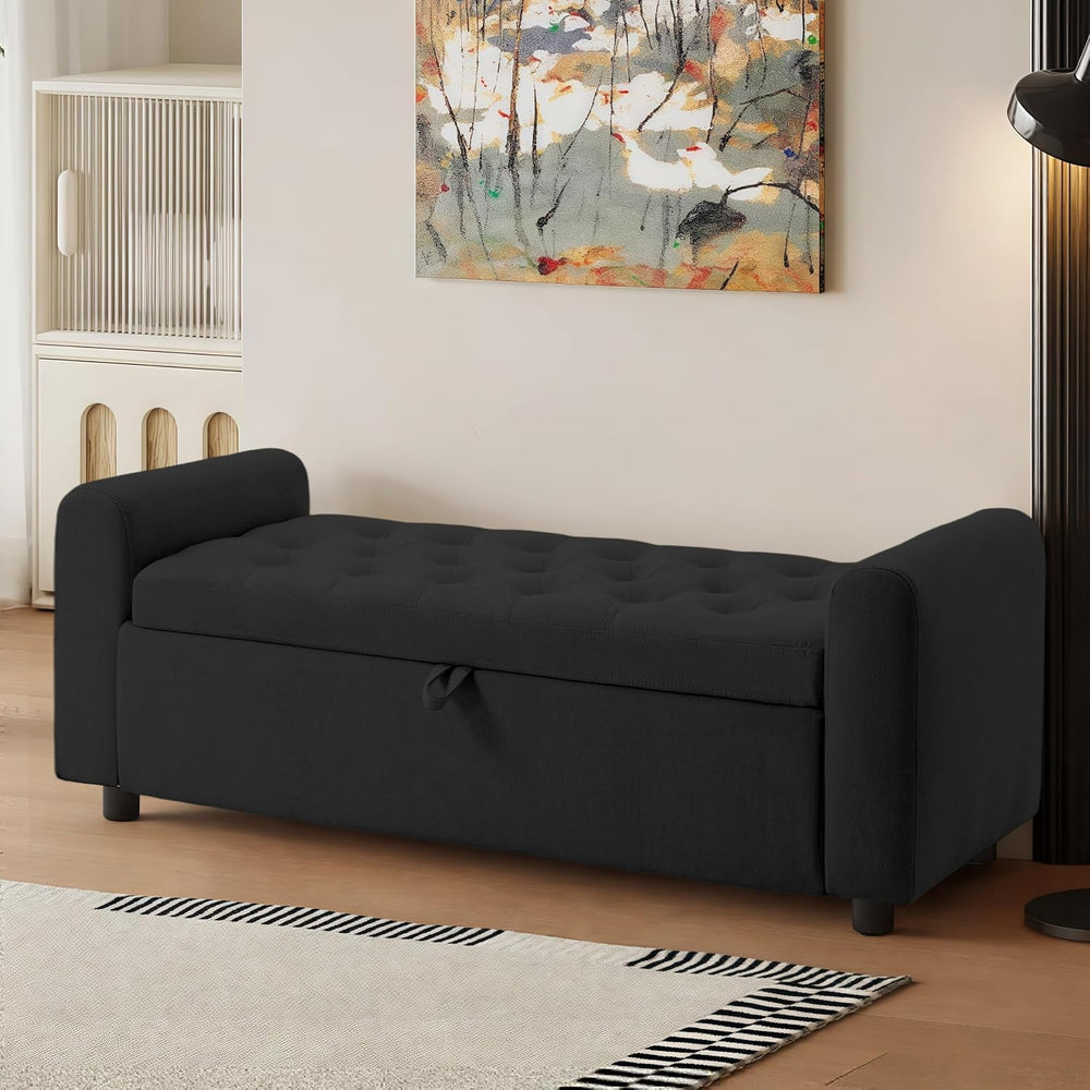 48" Ottoman with Storage, Tufted Storage Ottoman Bench, Convenient Livin...