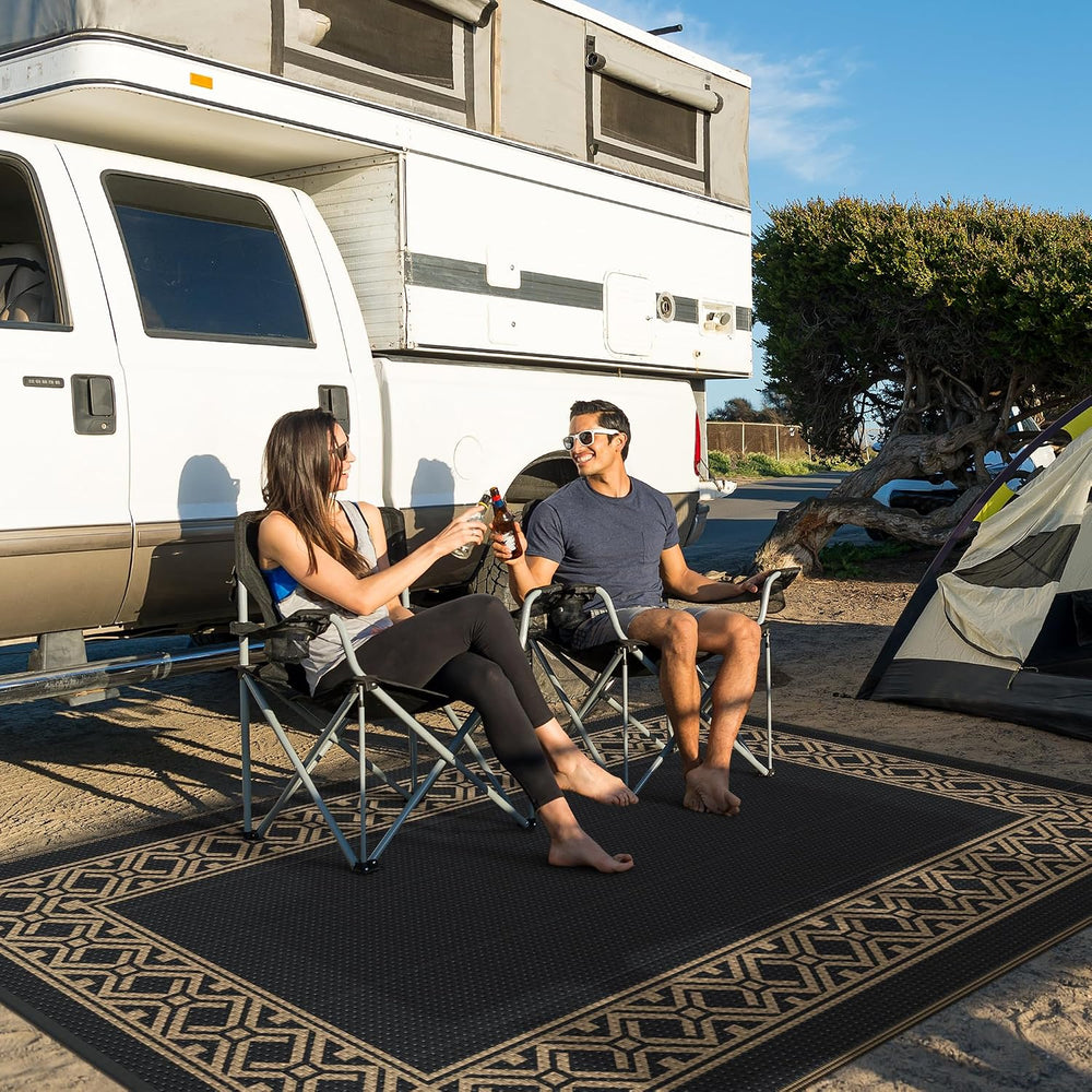 GENIMO Outdoor Rug, Waterproof Plastic Rugs for Patio, 6'x9' Black Brown