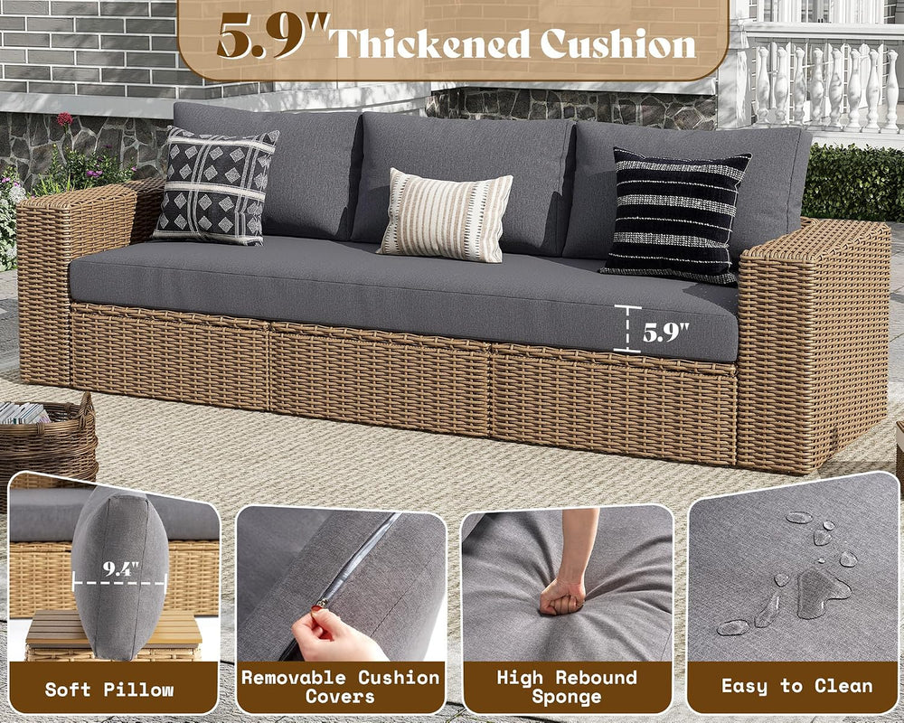 AMERLIFE 6-Piece Patio Sofa Set with Convertible Coffee Table - 8.3" Wid...