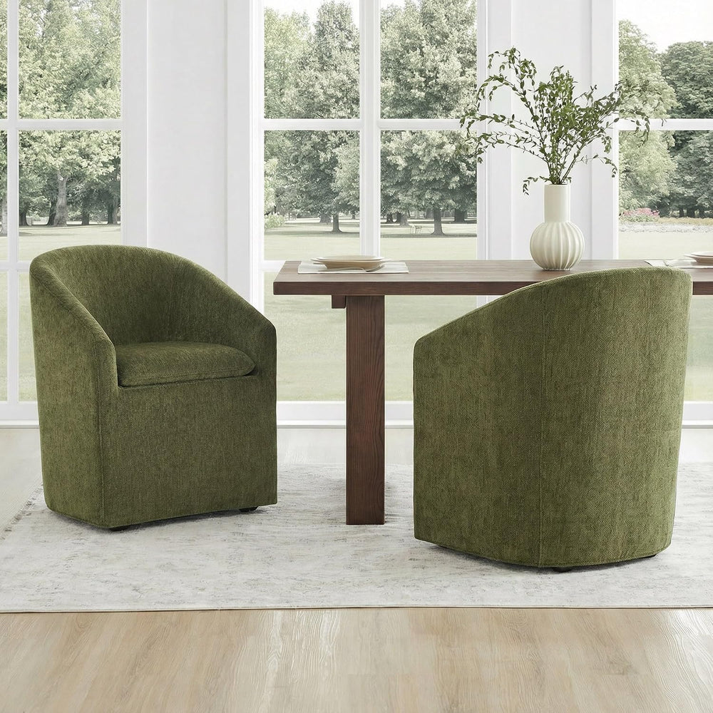 KISLOT Upholstered Dining Chairs Set of 2 with Casters, Moss Green