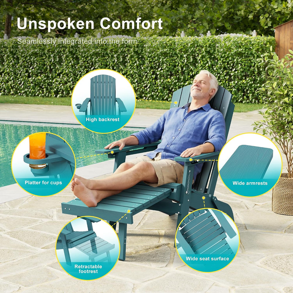 HDPE Folding Adirondack Chair with Footrest, 3-Position Adjustable