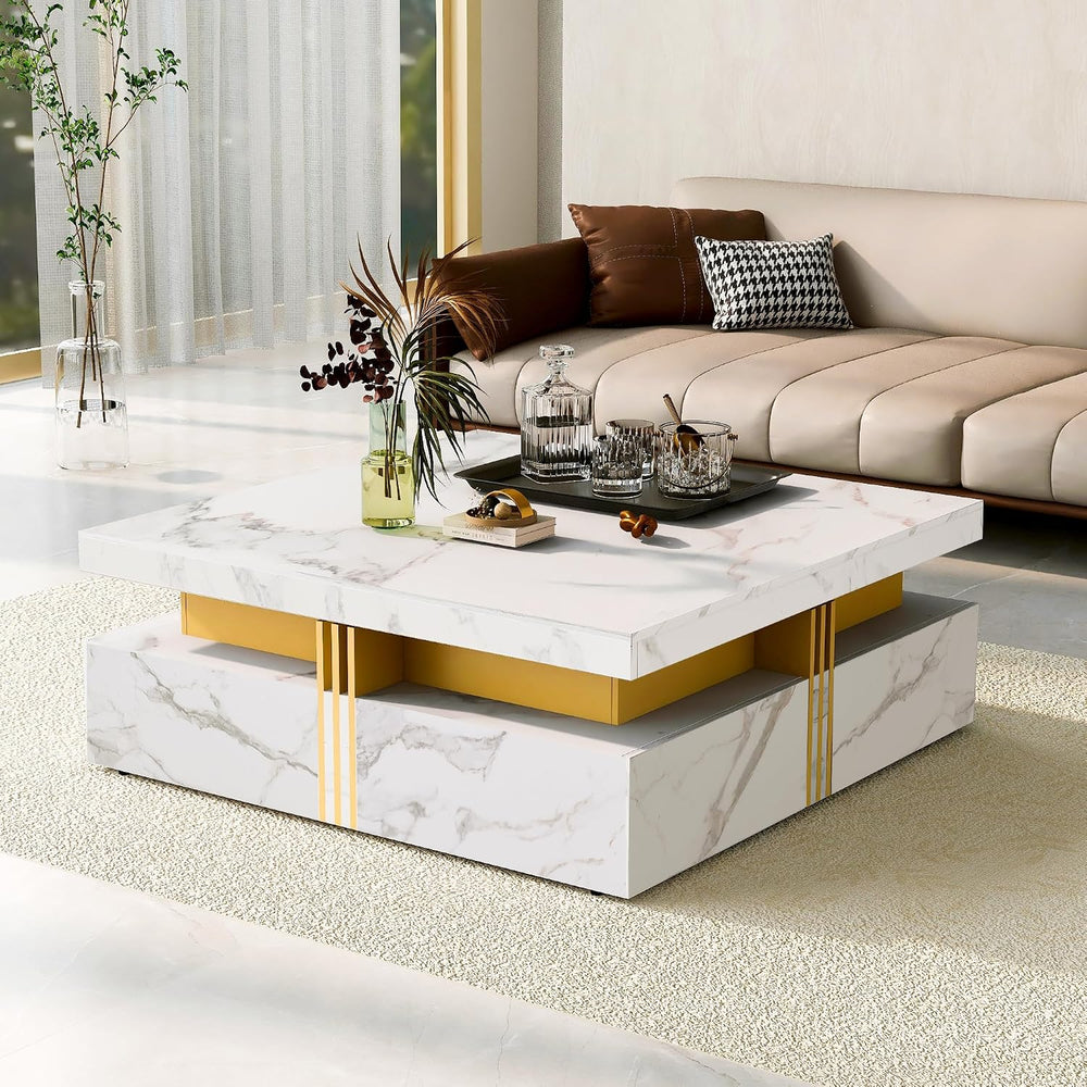 Merax Coffee Table, Modern Square Coffee Table with 4 Drawers, Contemporary L...