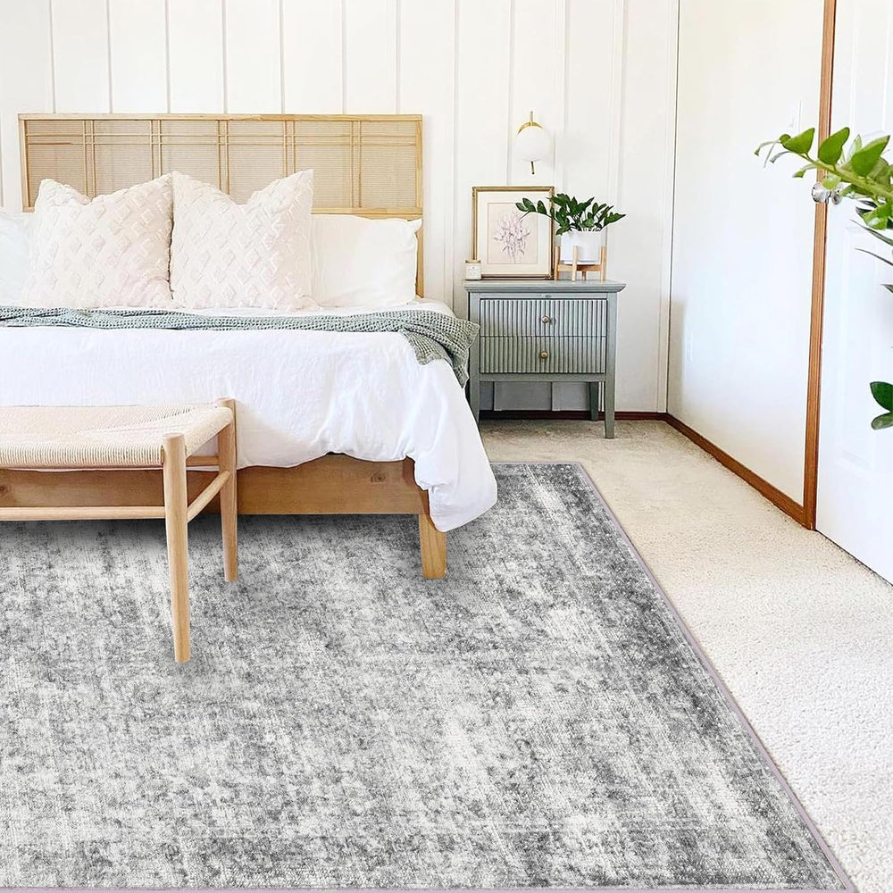 CHAMPLANT Area Rug 4x6 Washable Rug Gray Vintage Traditional Floor Cover Fold...