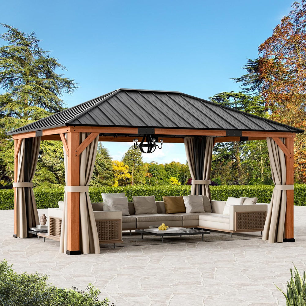 Modern Shade Permanent Wood Gazebo 12x16 with Galvanized Steel Roof