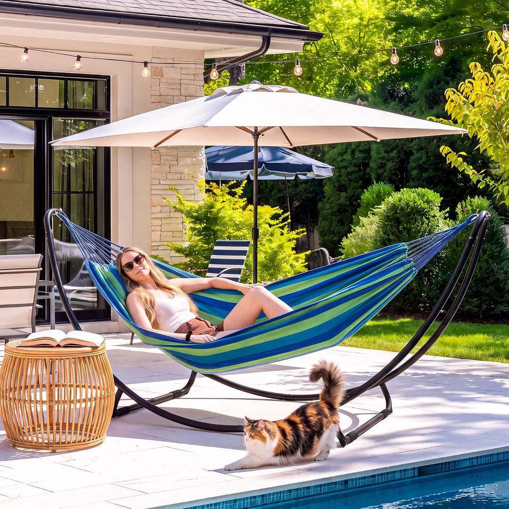 SUNCREAT Hammocks Standing Patio Hammock, Portable Hammock with Stand Foldabl...