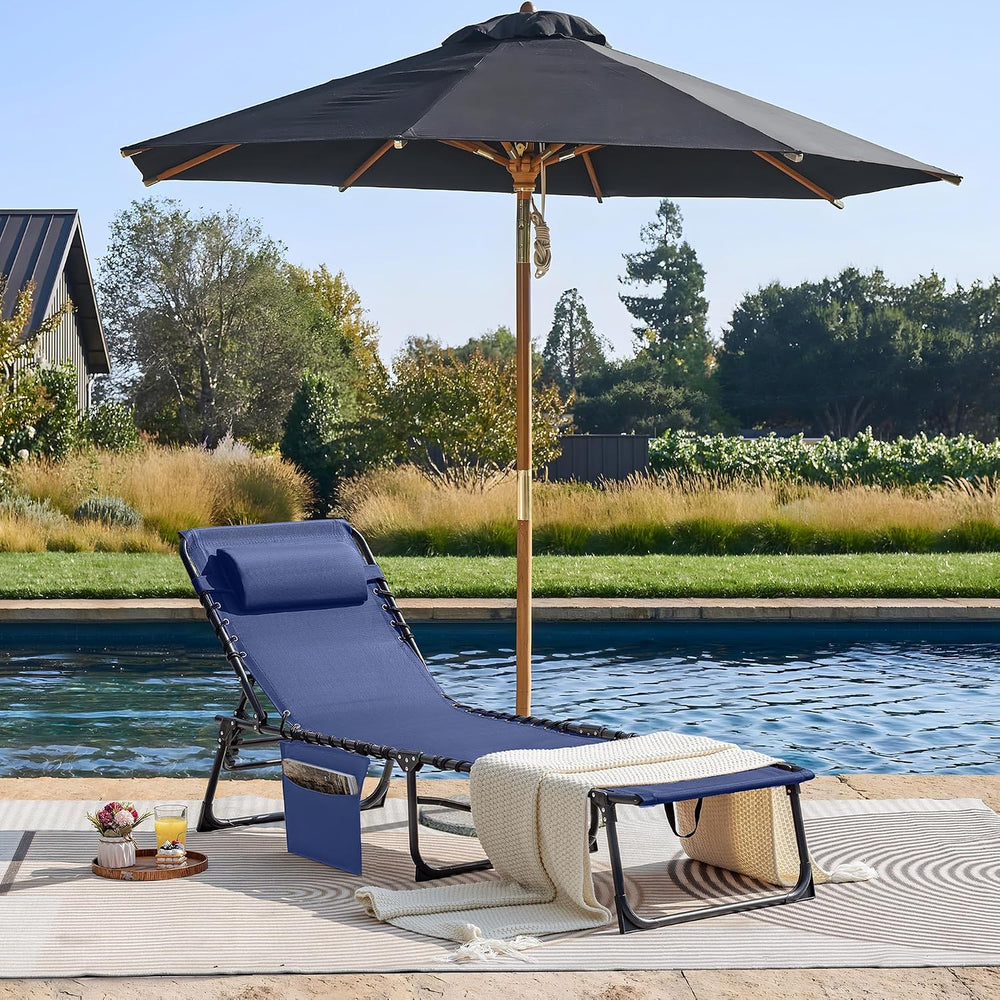 Flamaker Foldable Chaise Lounge Chair 5-Position Adjustable, Tanning Chair wi...