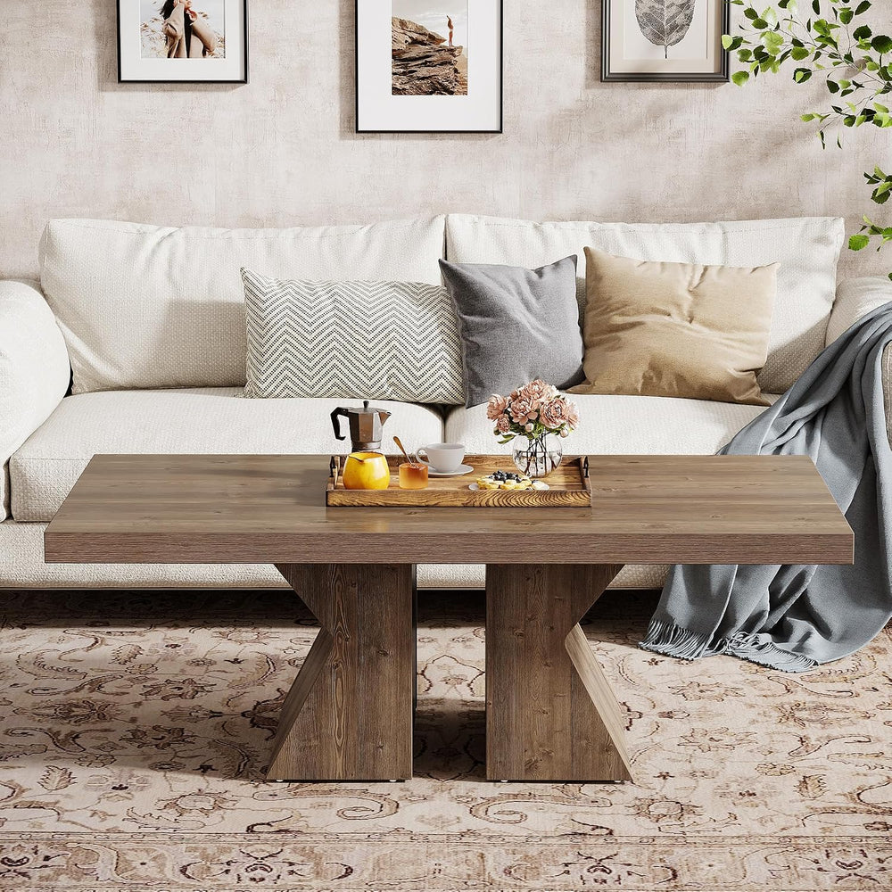 Tribesigns Wood Coffee Table, 47-Inch Rectangular Center Table with Thick Woo...