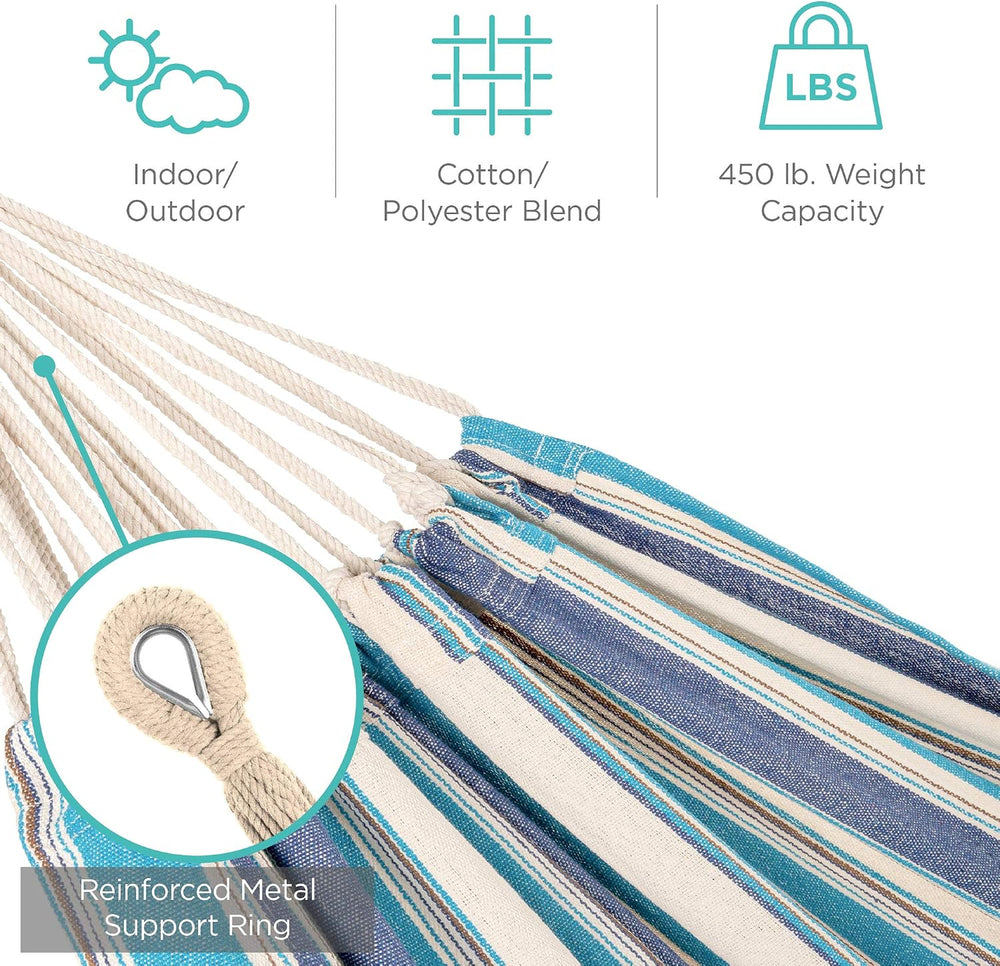 Best Choice Products Double Hammock with Steel Stand, Indoor Outdoor Brazilia...