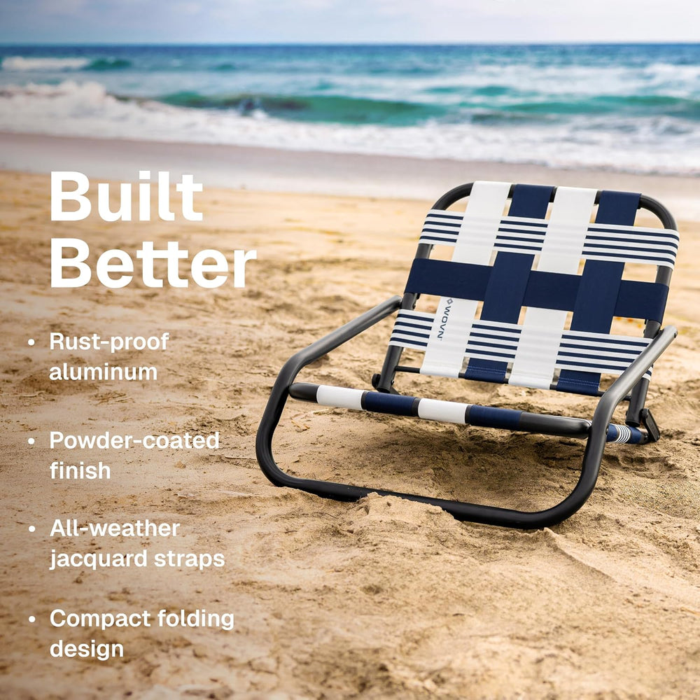 WOVN Low Beach Chairs - Premium Folding Beach Chair for Adults - Low Profile,...