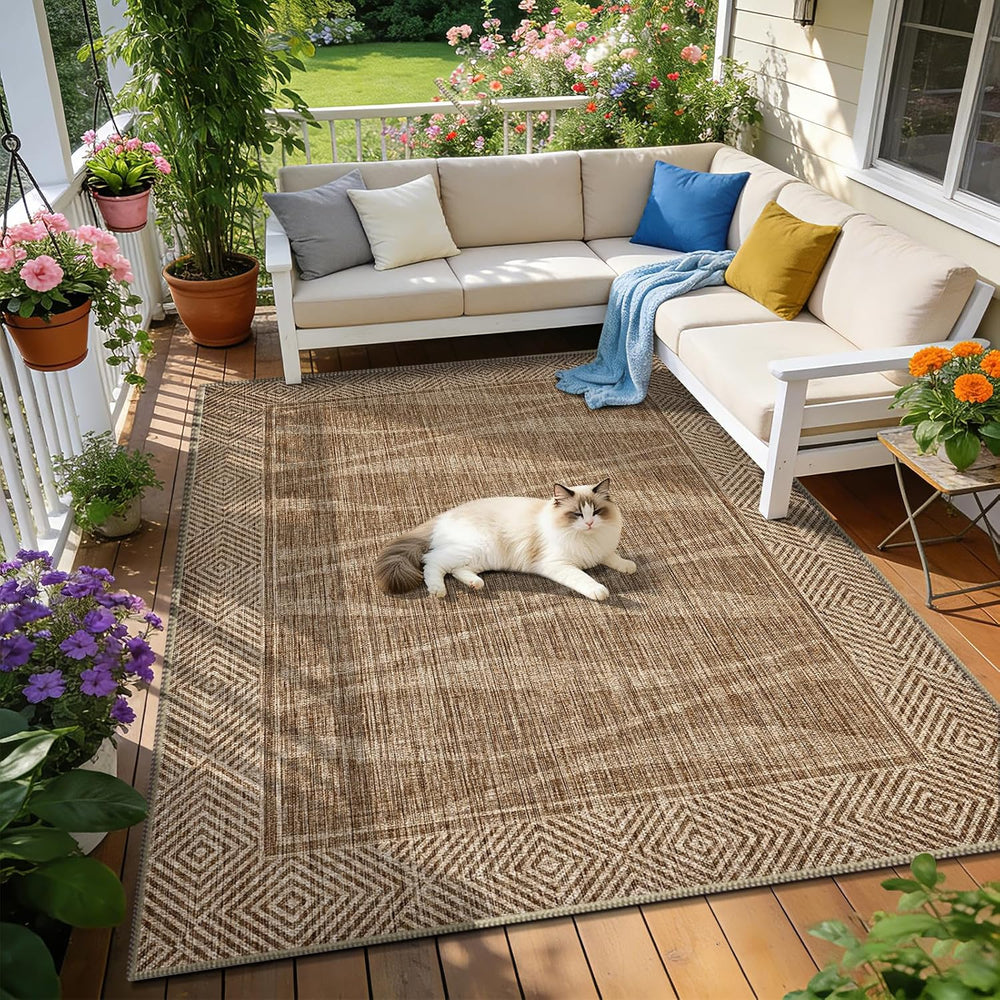 Yinhua Easy Jute Rug 5x7 Outdoor Patio Rug for Living Room, Light Brown