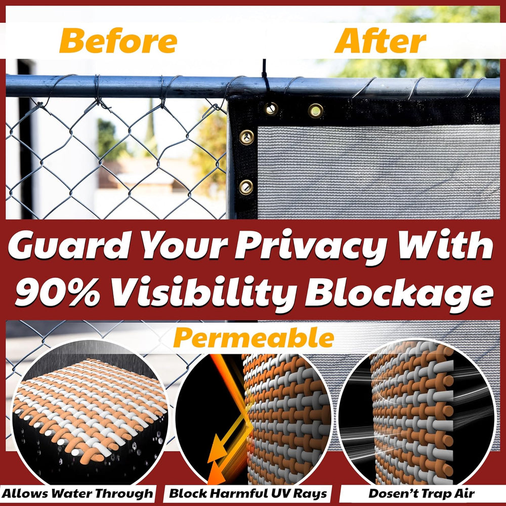 Amgo Custom Made 6' x 24' Grey Fence Privacy Screen Windscreen with B...