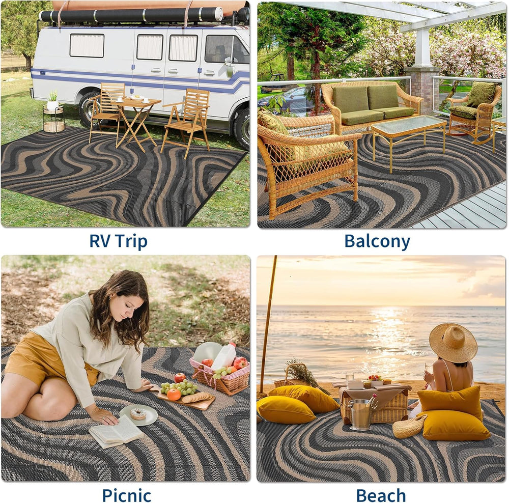 Garvee 9x12 Outdoor Rug Waterproof Camping Rugs for Outside Your RV, Brown