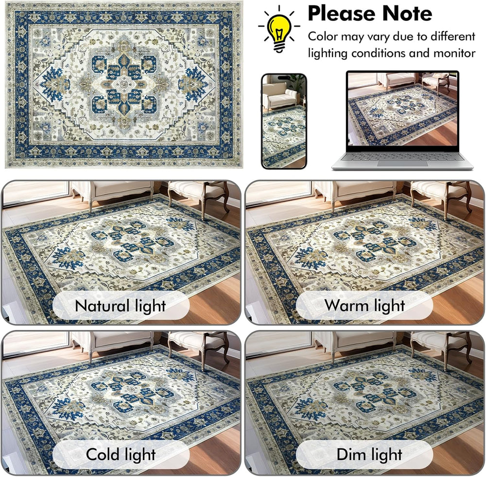 Area Rugs for Living Room 9x12 - Large Machine Washable Vintage Oriental Soft...