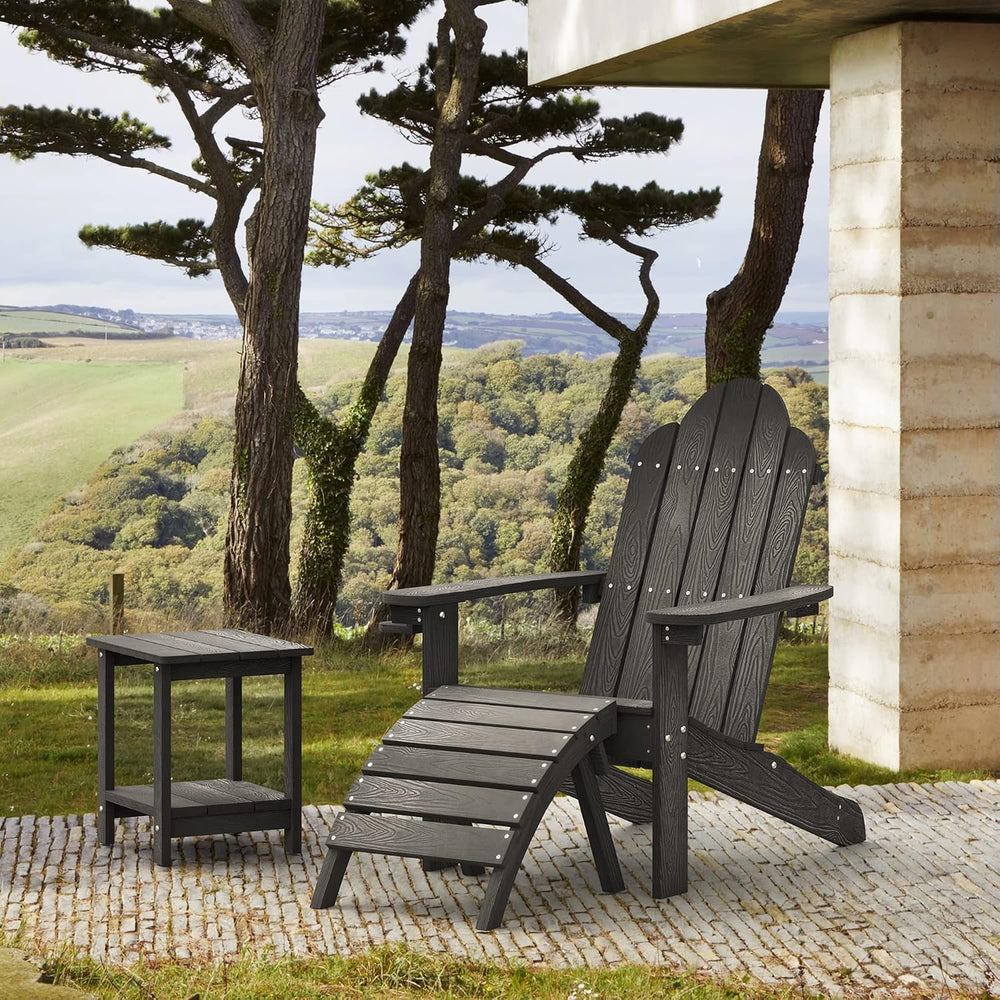 LUE BONA HDPS Outdoor Adirondack Chair, Cup Holder, Black