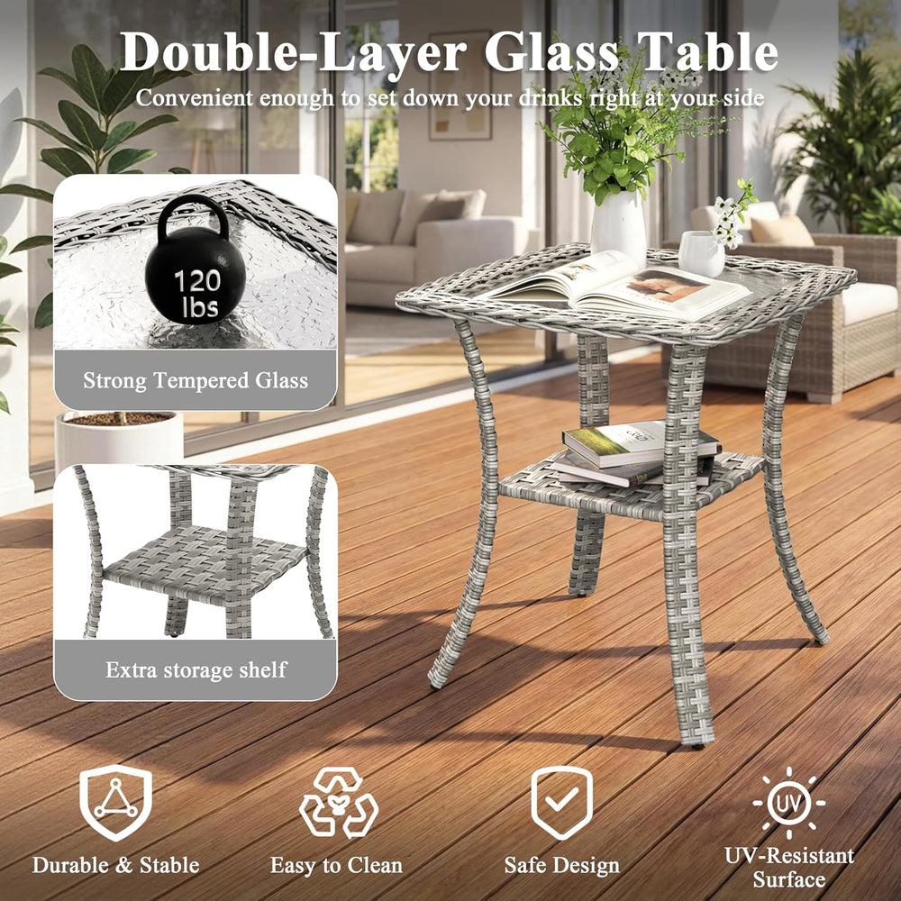 2-Seat Modern Patio Furniture Set with Swivel Rocking Chairs, Thick 4″ Cushio...