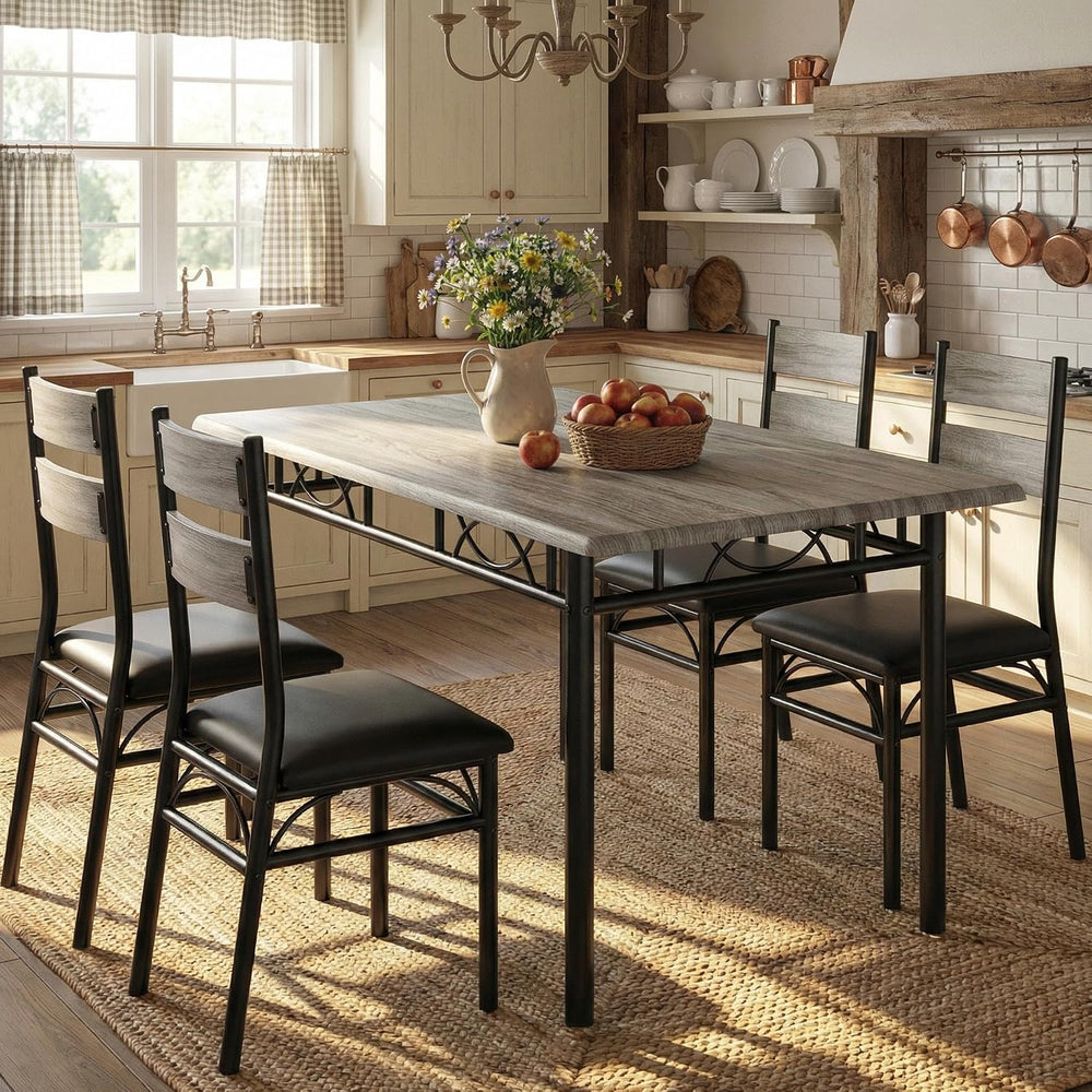 IDEALHOUSE Rectangular Kitchen Table and Chairs Set for 4, 5 Piece Dining Tab...