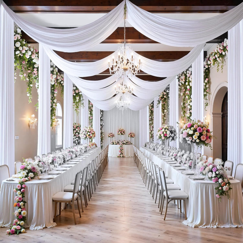 20 ft×20 ft White Ceiling Curtain Drapes for Weddings Parties, Wrinkle Free P...