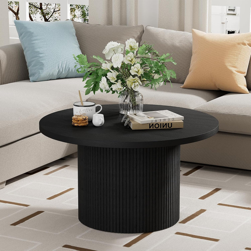 Furniway Round Coffee Table, 35.4" Circle Wide Coffee Table, Wood Table ...
