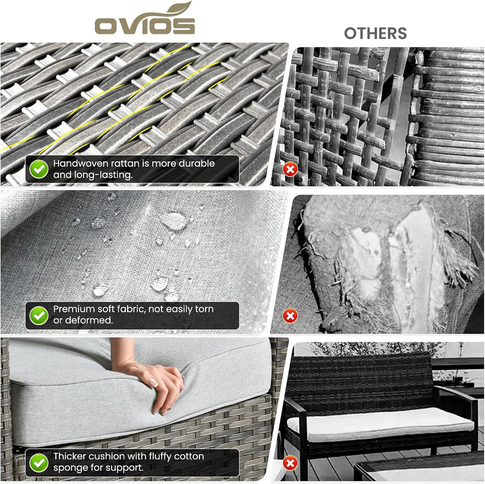 ovios 9 Pieces Patio Furniture Set, Outdoor Wicker Sofa Couch with Swivel Gli...