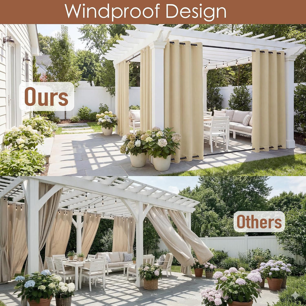RYB HOME 2 Panels Outdoor Curtains for Patio Waterproof Weighted Windproof