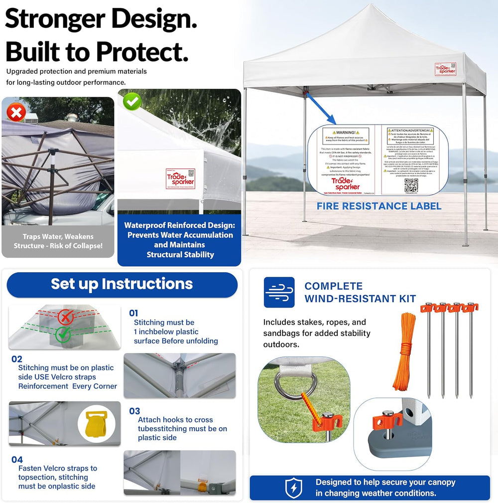 Tradesparker 10x10 Pop Up Canopy Tent,Commercial Movable Canopy with ApexCore...