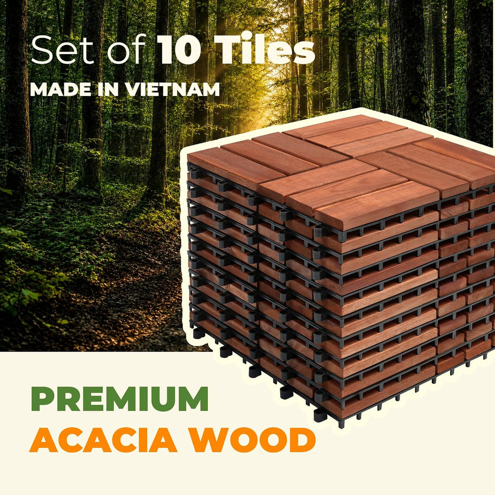 Jurax Interlocking Wood Deck Tiles, 10Pcs Patio Flooring, Red Oak