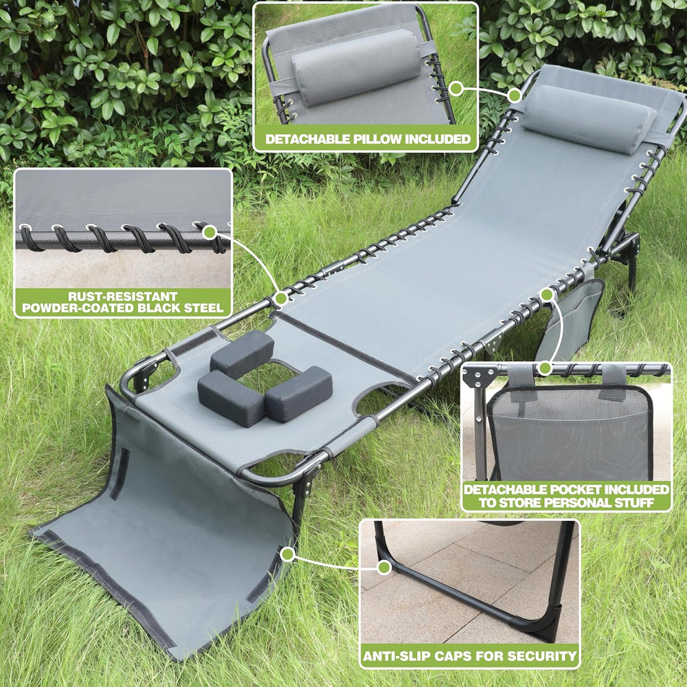 MUPATER Patio Chaise Lounge Chair for Outdoor with Face Hole, 4-Fold Adjustab...
