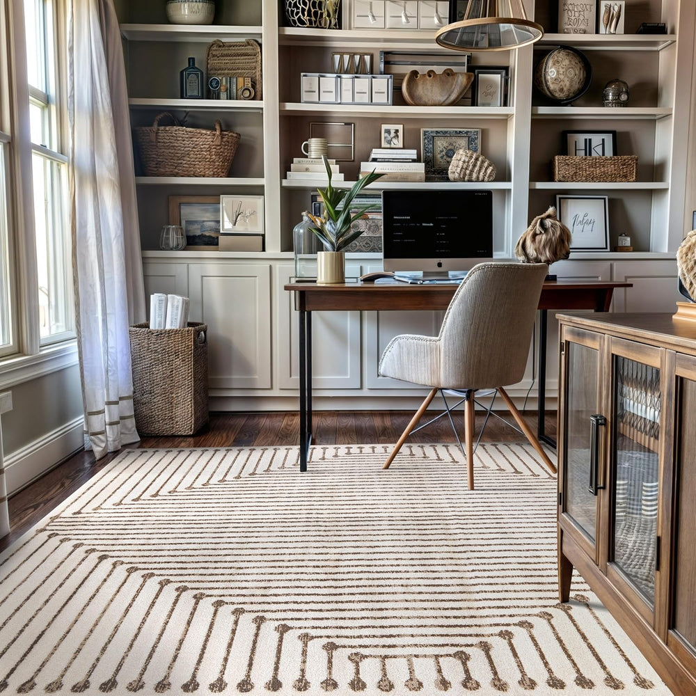 Rugshop Abstract Line Pattern Neutral Decor Area Rug Beige 4' x 6'