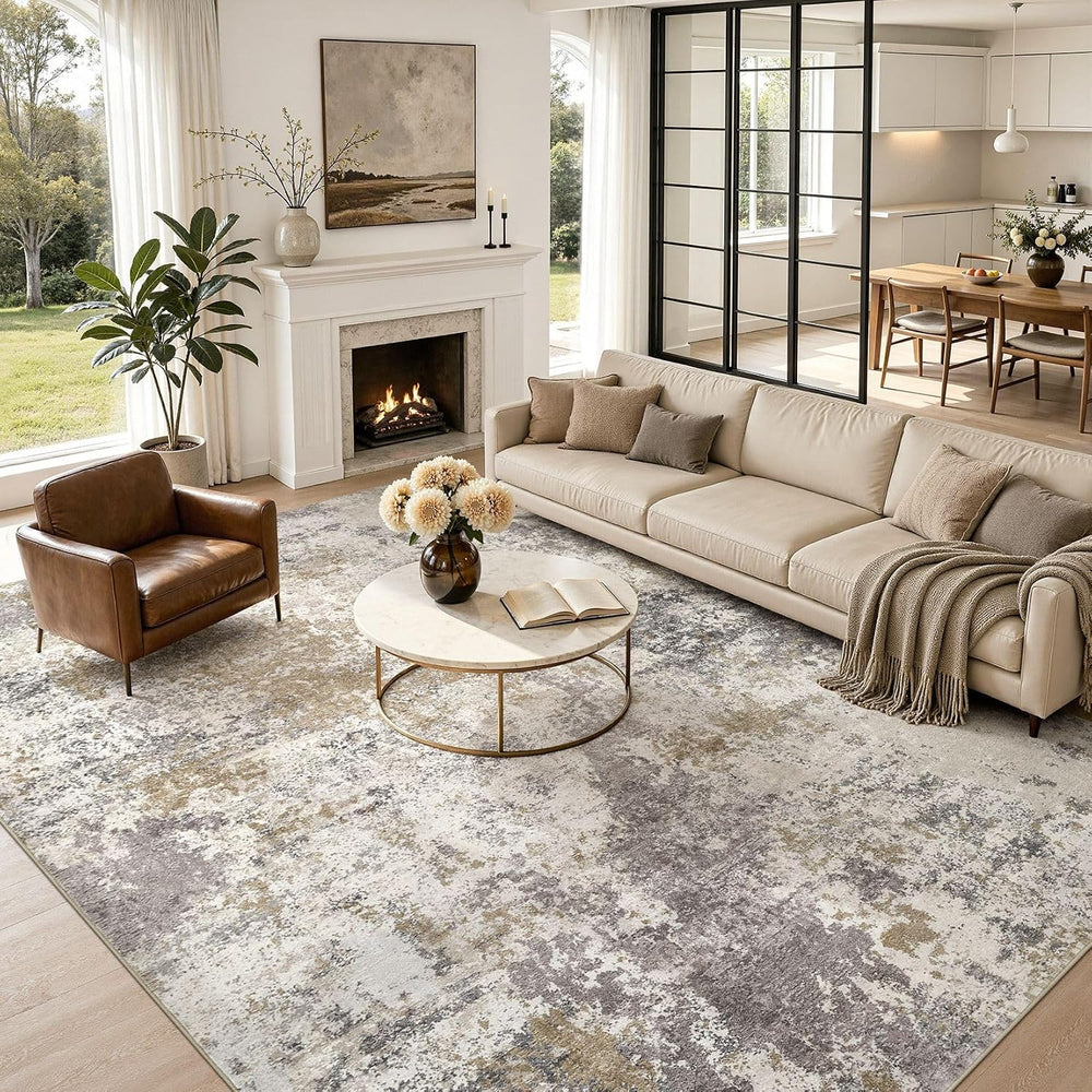 Nakagishi 10X14 Abstract Washable Area Rugs for Living Room-Brown Grey