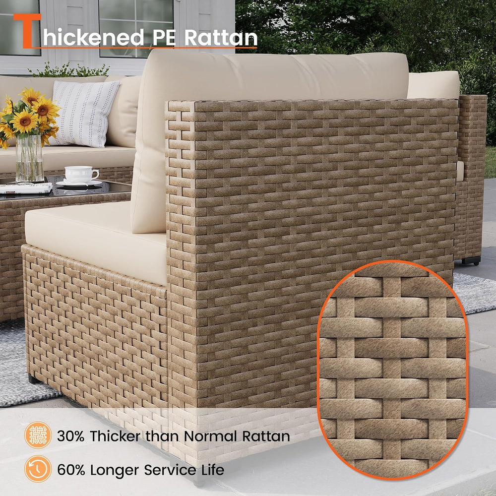 Patio Furniture Set, 7-Piece Outdoor Wicker Sectional Sofa, White