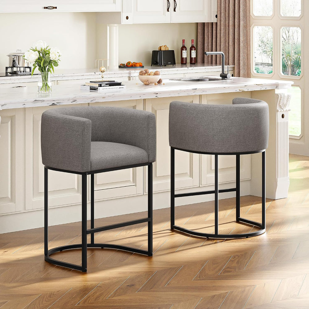 26" H Counter Height Bar Stools Set of 2, Modern Barrel Counter Stools w...