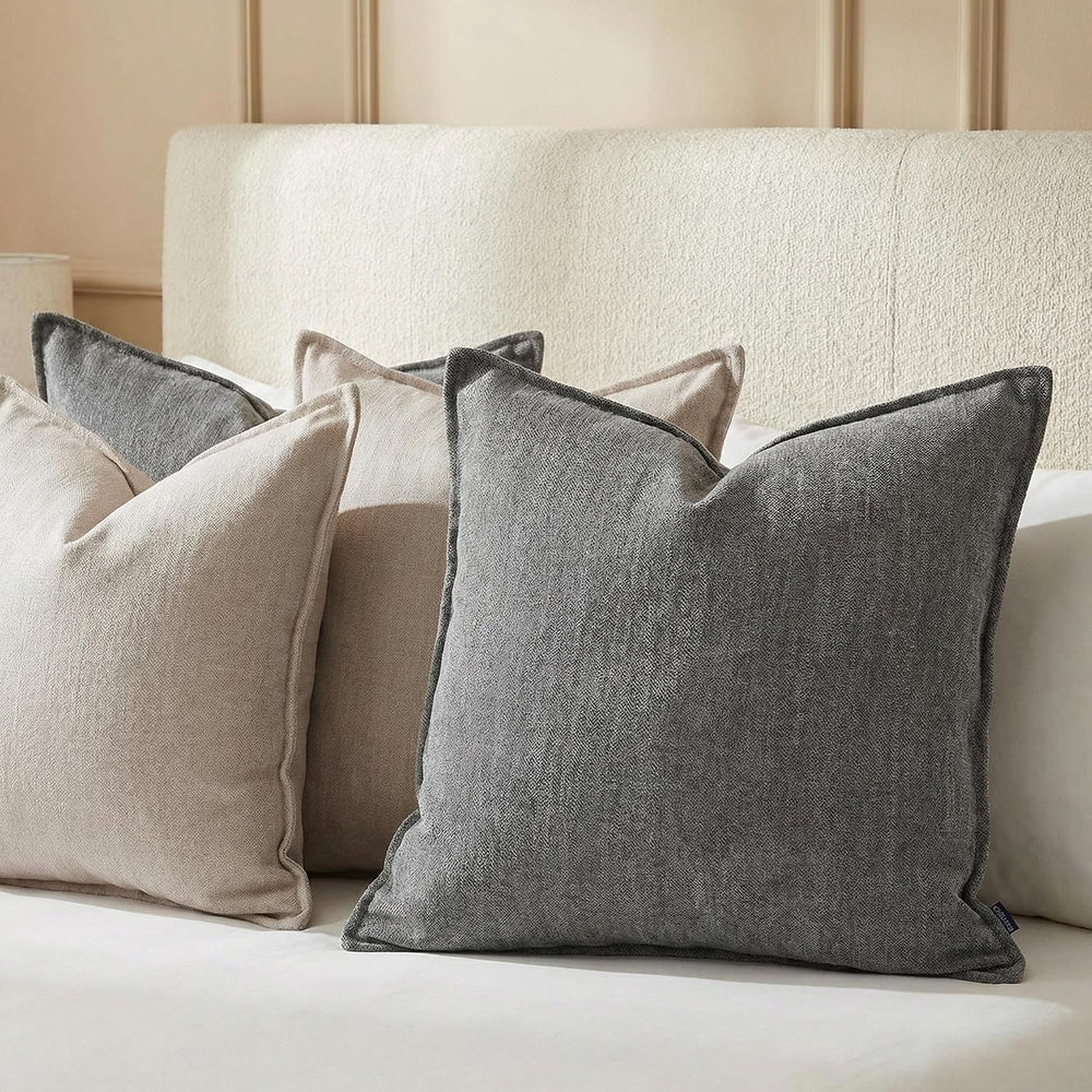 18x18 Inches Throw Pillow Covers Set of 4 Soft Textured Chenille Decorative C...