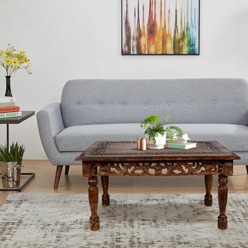 Farmhouse Coffee Table, Jali Carving, 36x24x18 in, Burnt