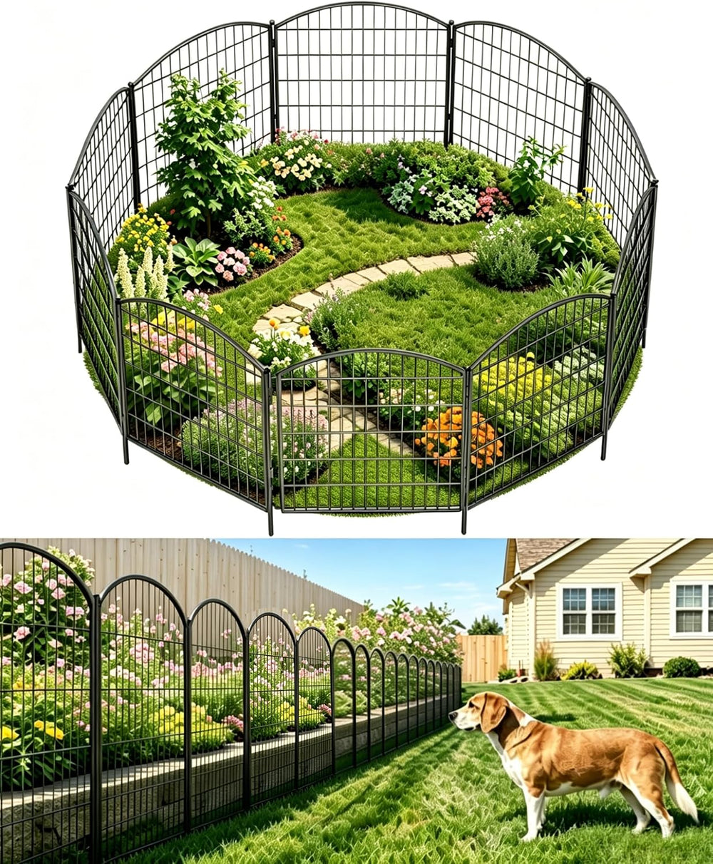 3-Layer Garden Fence with Gate 10 Panel 32in H×23ft L