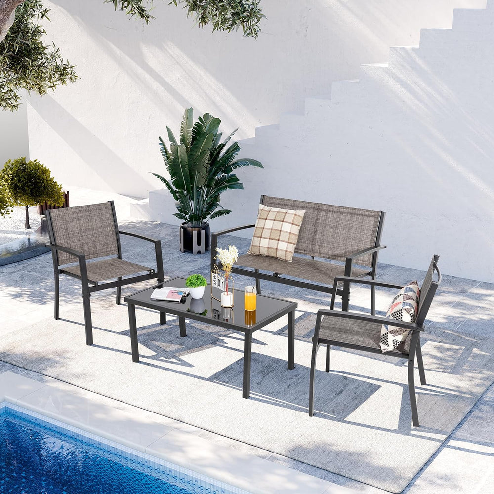 Shintenchi 4 Pieces Patio Furniture Set All Weather Textile Fabric Outdoor Co...