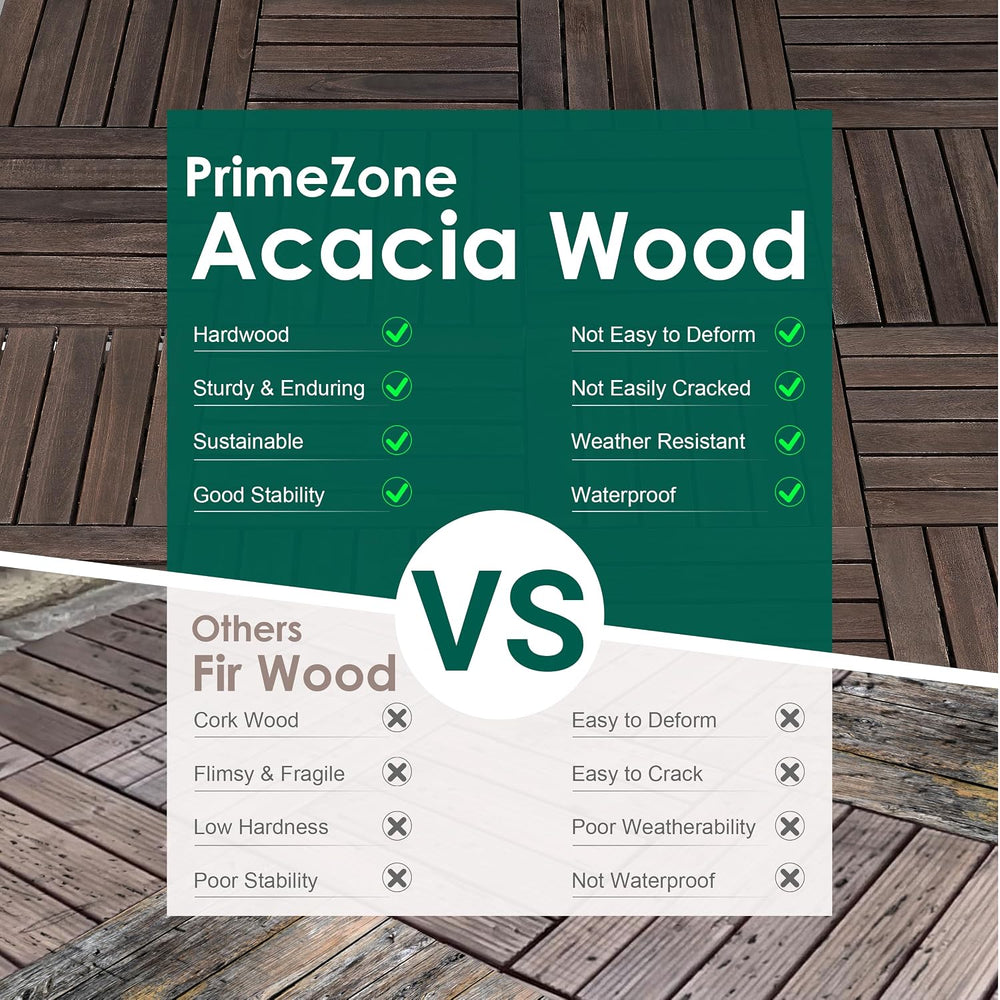 PrimeZone 54 PCS Solid Acacia Wood Interlocking Patio Deck Tiles Outdoor